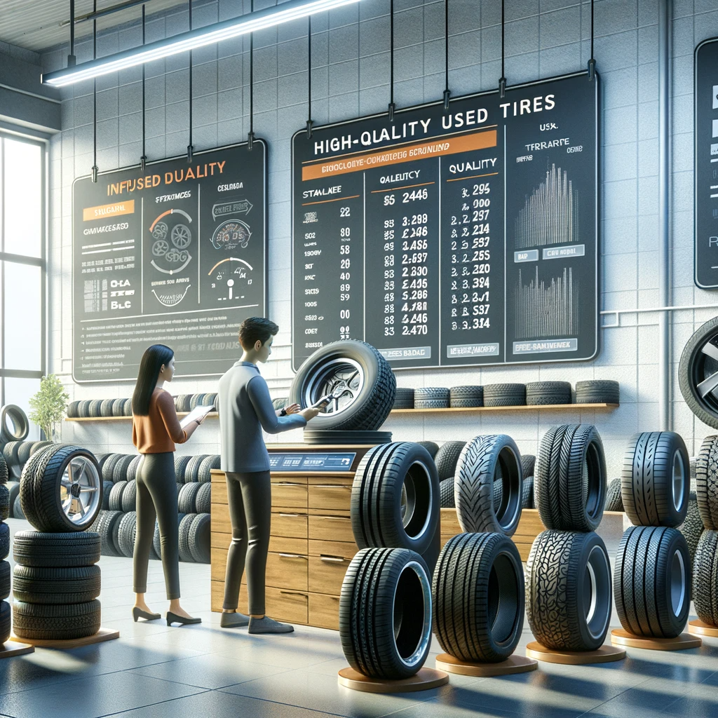 used tires in modern tire shop
