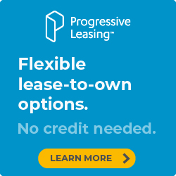 Progressive Leasing banner – flexible lease-to-own tire financing, no credit needed